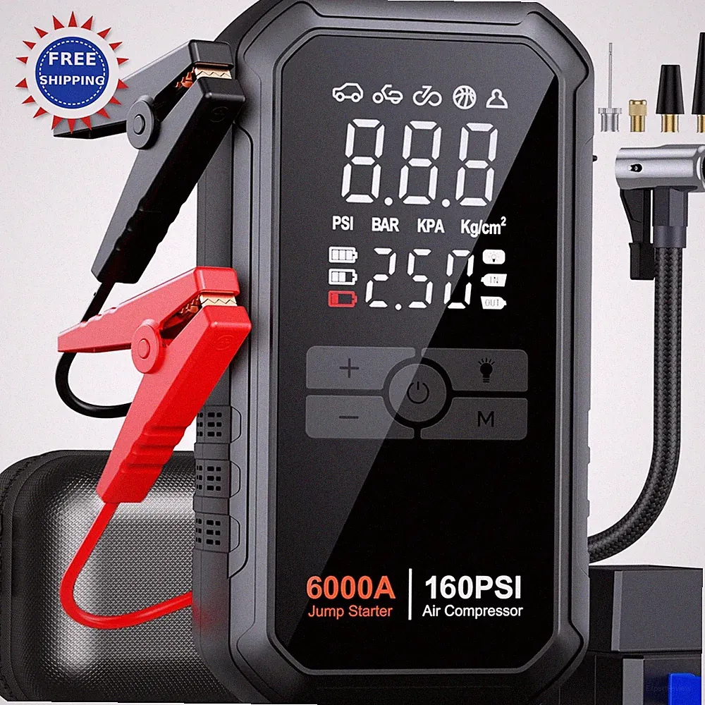 10-in-1 Jump Starter with Air Compressor 6000A 26800mAh 160PSI Portable Car