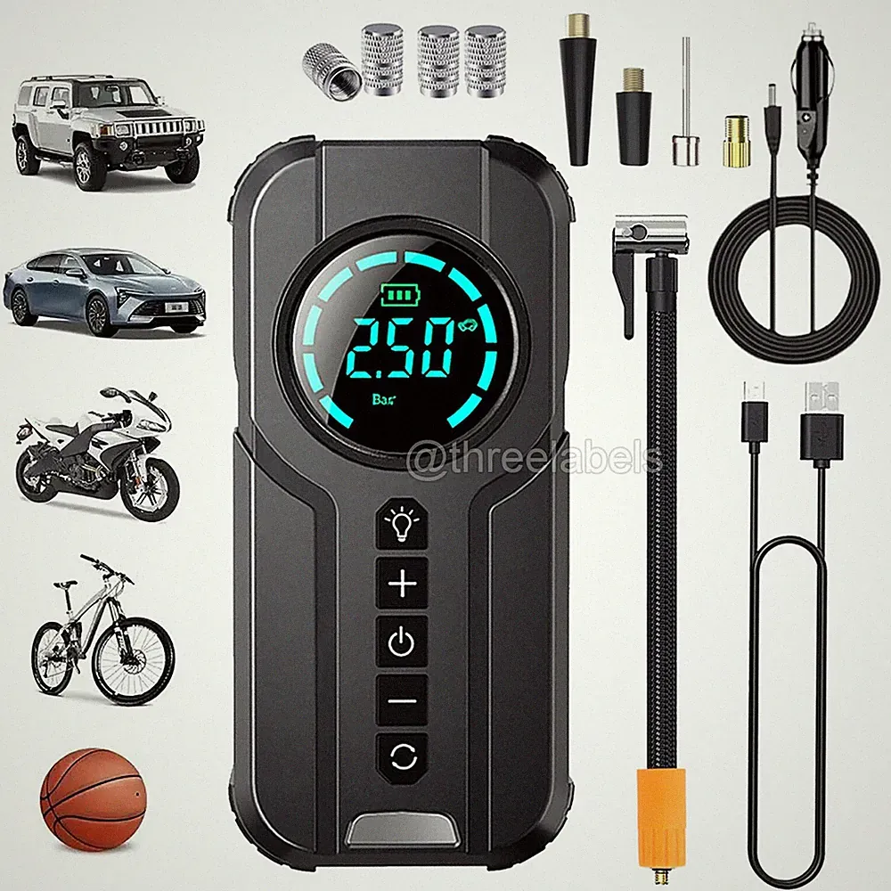 150 PSI Air Compressor Tire Inflator Fits Car Moto Bike Tires Portable Air Pump