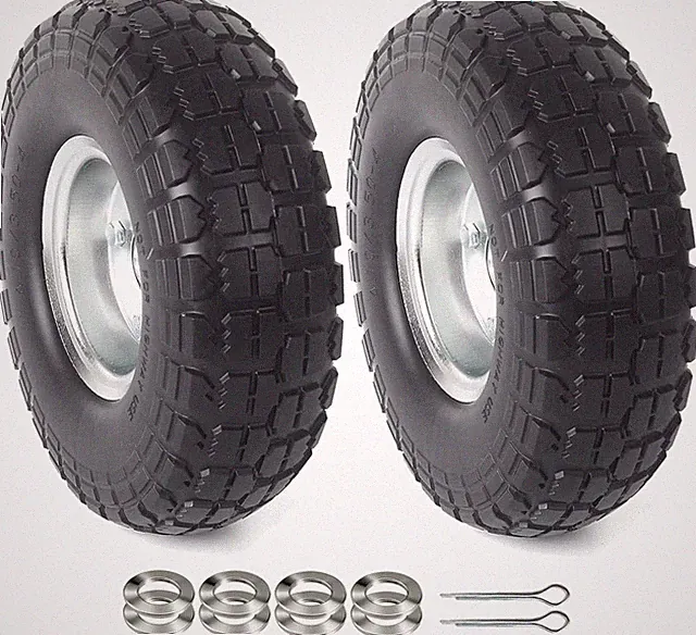 2 Pack 10" Flat Free Solid Rubber Tire Wheel 5/8" Bearings Hand Truck Dolly Cart