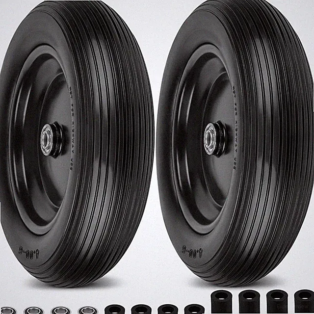 4.00-6 Flat Free Wheelbarrow Tires and Wheels, 13 Inch Wheelbarrow Tires with...