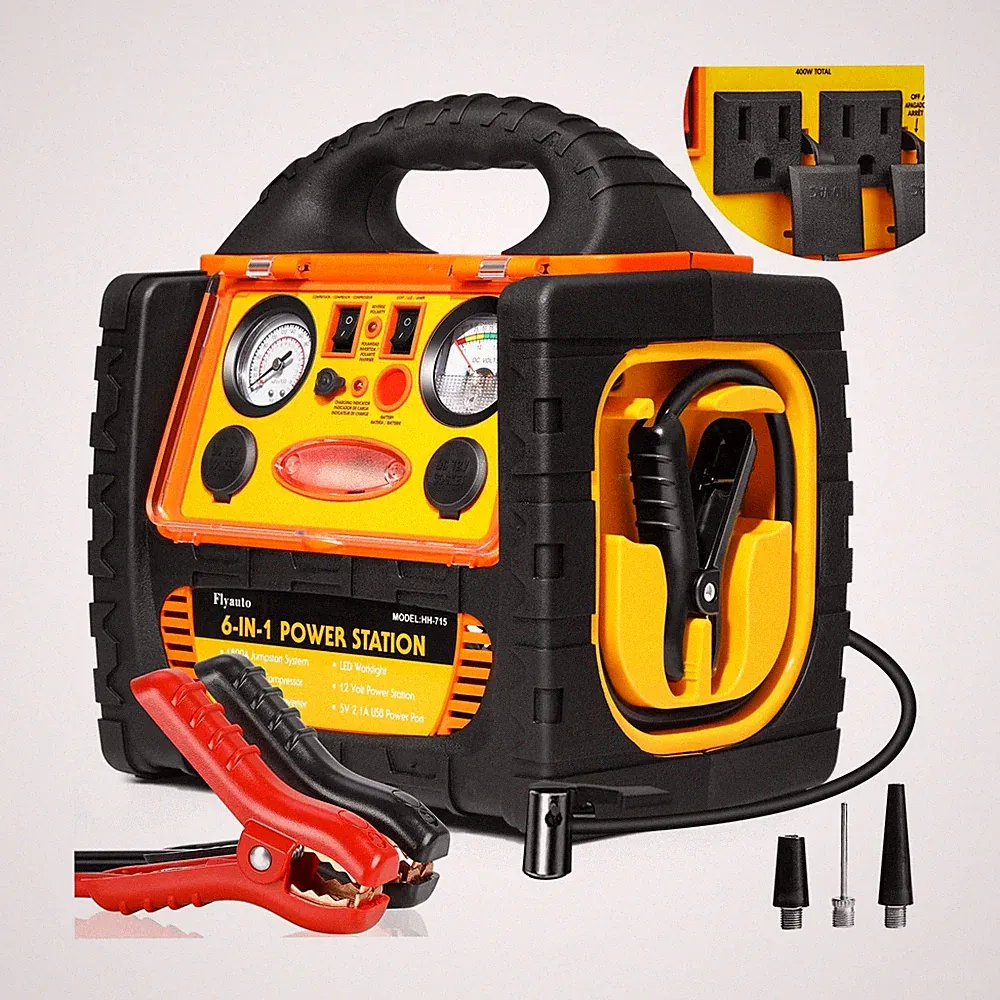 6 in 1 Jump Starter with Air Compressor 260 PSI Tire Inflator,Upgraded 1800A...