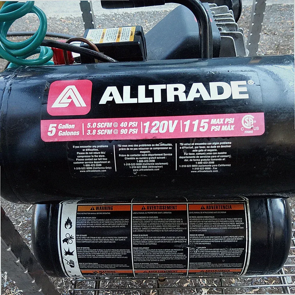 Air Compressor AllTrade Twin Stack w/50" Retractable Hose 3HP 5gal 115PSI 120VAC