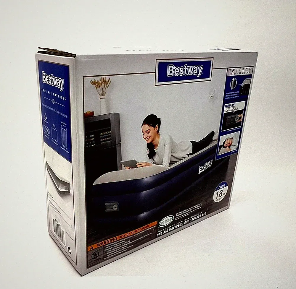 Bestway Tritech Twin Air Mattress Inflatable Bed Built-In AC Pump Guest Camping