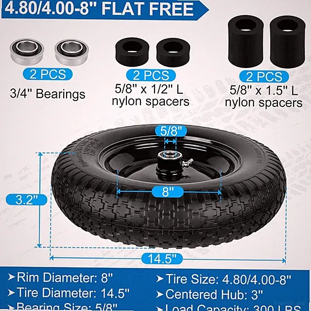 Flat Free 4.80/4.00-8" Wheelbarrow Tire Replacement