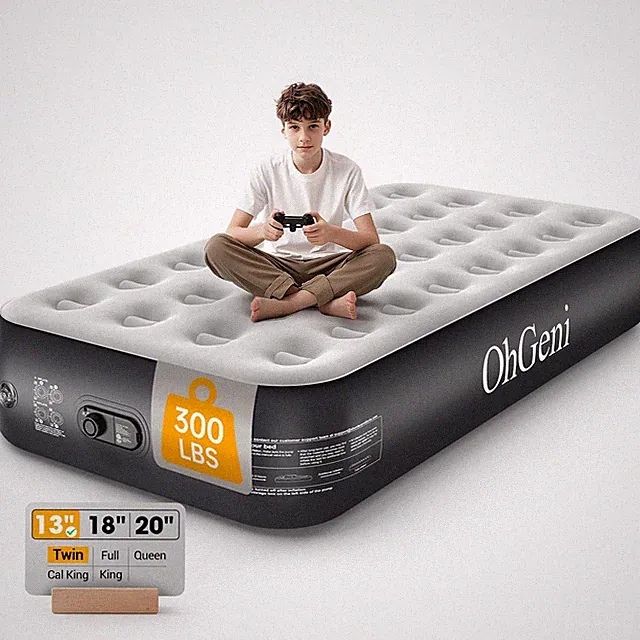 OhGeni Twin Air Mattress with Built in Twin, Low-profile Height 13'' Black