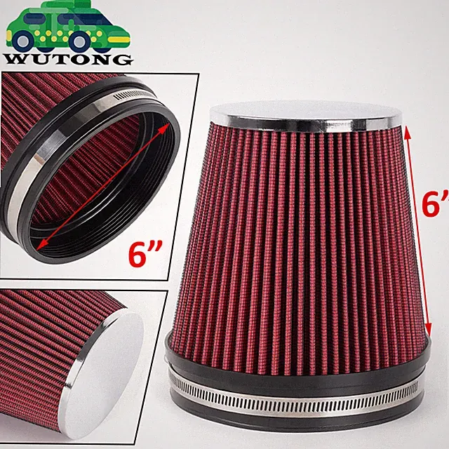 RED Short 6" 152mm Inlet Truck Air Intake Cone Replacement Dry Air Filter