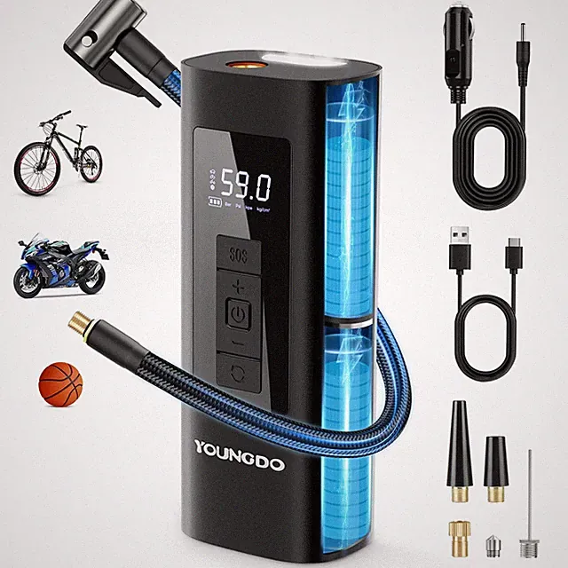 YOUNGDO Tire Inflator Portable Air Compressor, 150 PSI & 6000mAh, Tire Inflat...